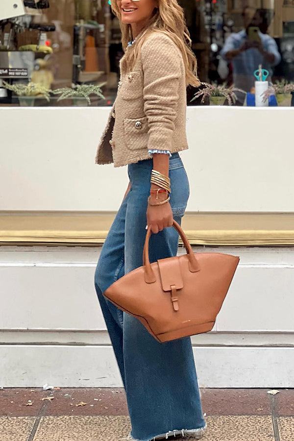 Blazer femme à col rond, beige, manches longues, du XS au XL