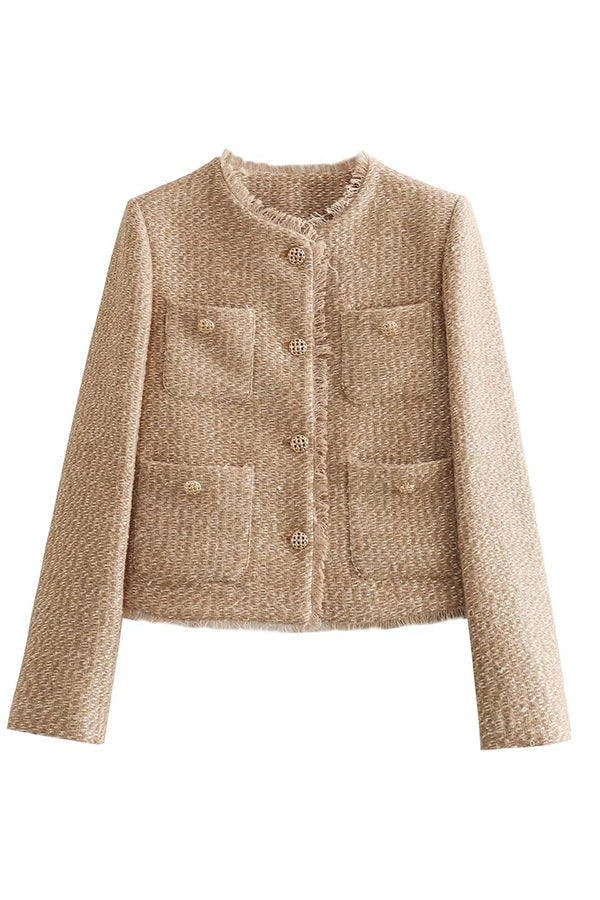 Blazer femme à col rond, beige, manches longues, du XS au XL