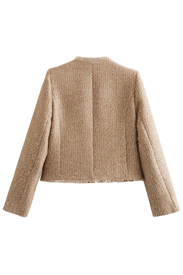 Blazer femme à col rond, beige, manches longues, du XS au XL
