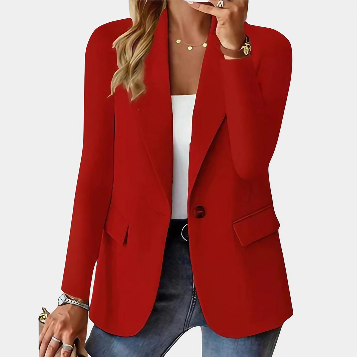 Blazer femme coupe ajustée, cinq coloris, du XS au XL, rouge