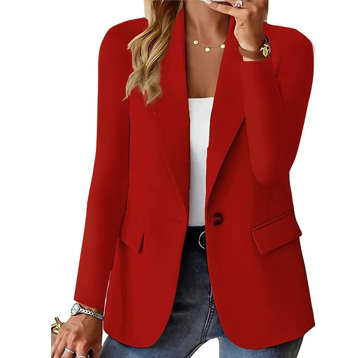 Blazer femme ajusté à fermeture par boucle, huit coloris, rouge