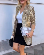 Blazer femme à paillettes dorées, manches longues, du S au 3XL