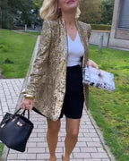 Blazer femme à paillettes dorées, manches longues, du S au 3XL