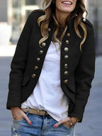 Blazer femme à col montant, coupe ajustée, du M au 3XL, noir