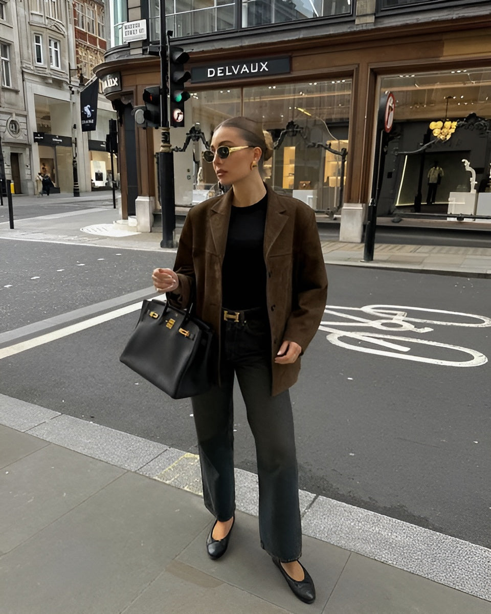 Blazer femme marron à un bouton, coupe classique