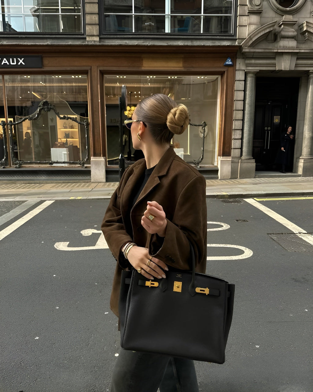 Blazer femme marron à un bouton, coupe classique