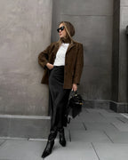 Blazer femme marron à un bouton, coupe classique