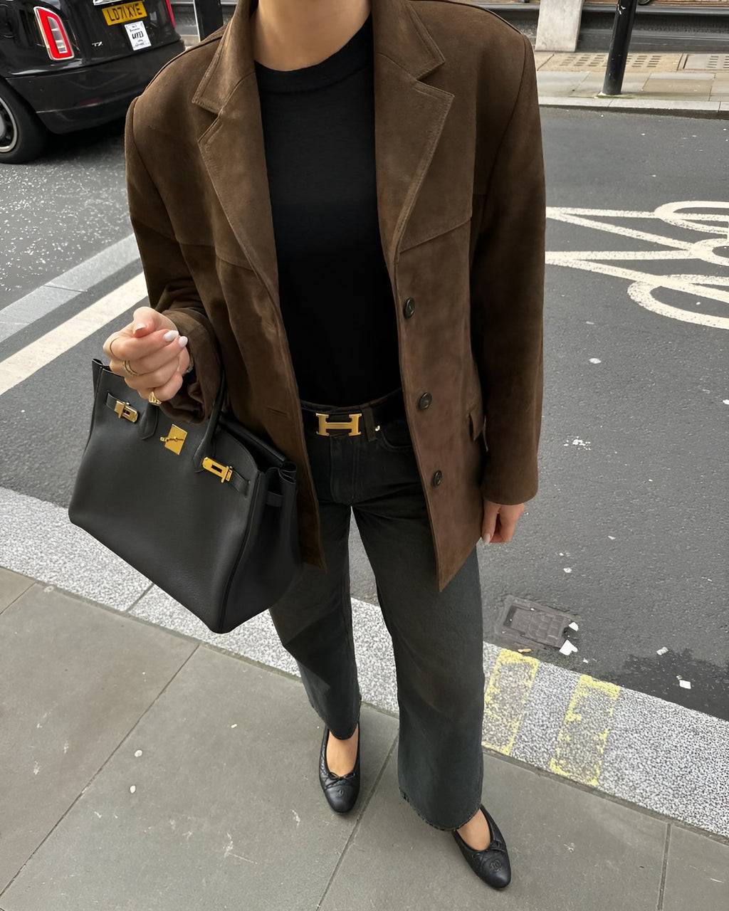 Blazer femme marron à un bouton, coupe classique