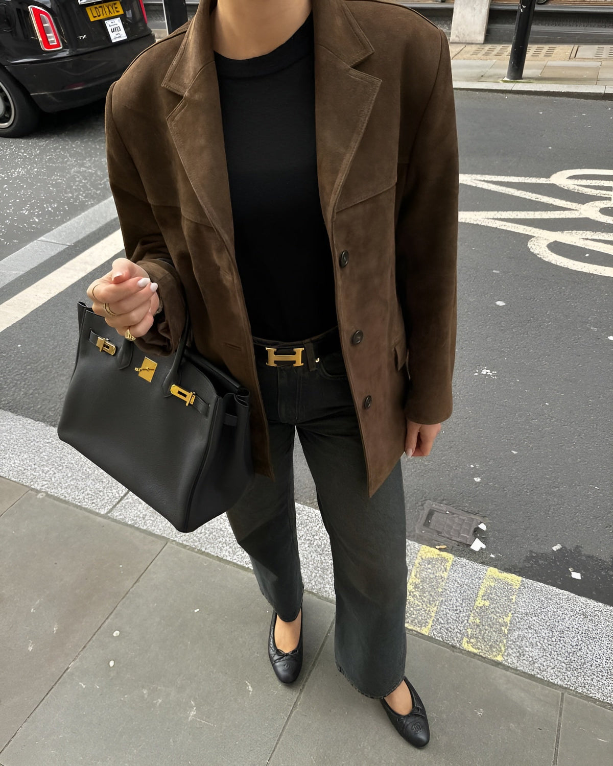 Blazer femme marron à un bouton, coupe classique