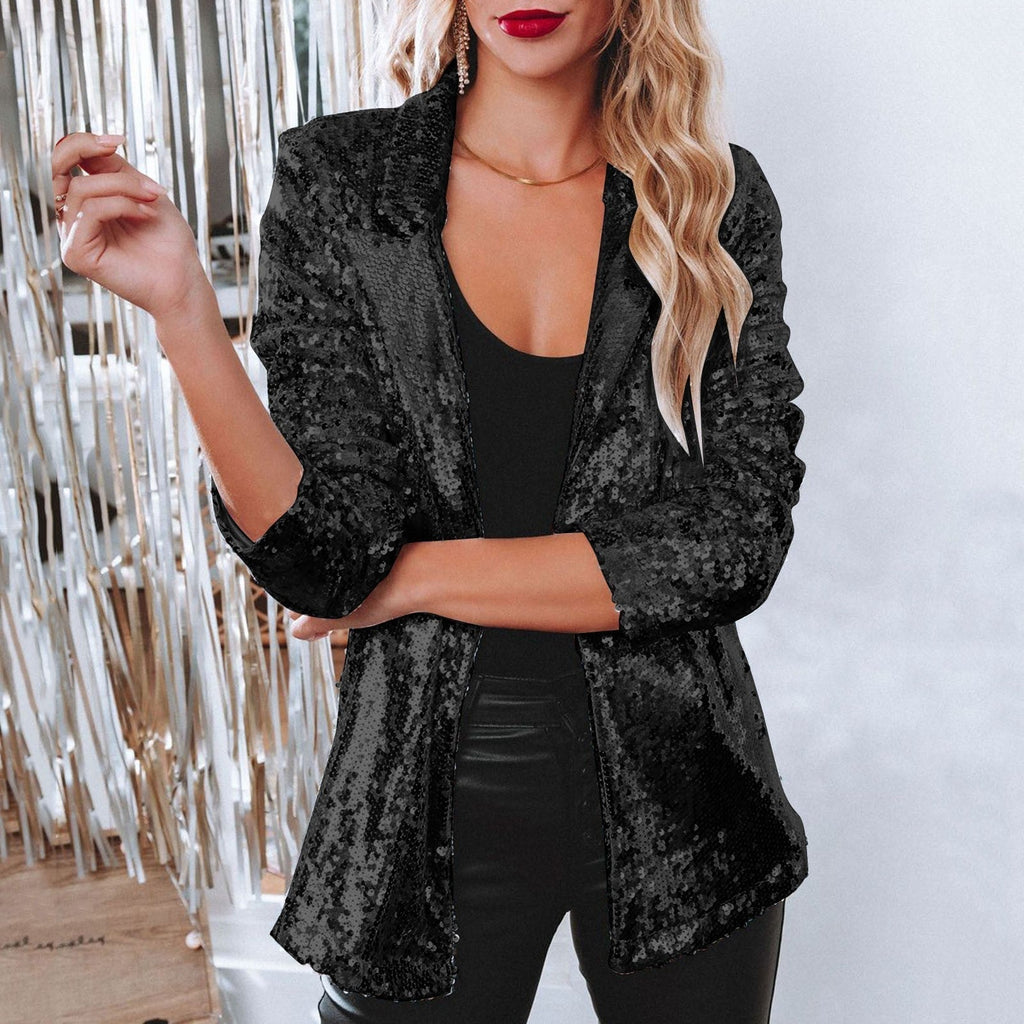 Blazer à paillettes femme pour les soirées, six coloris, noir