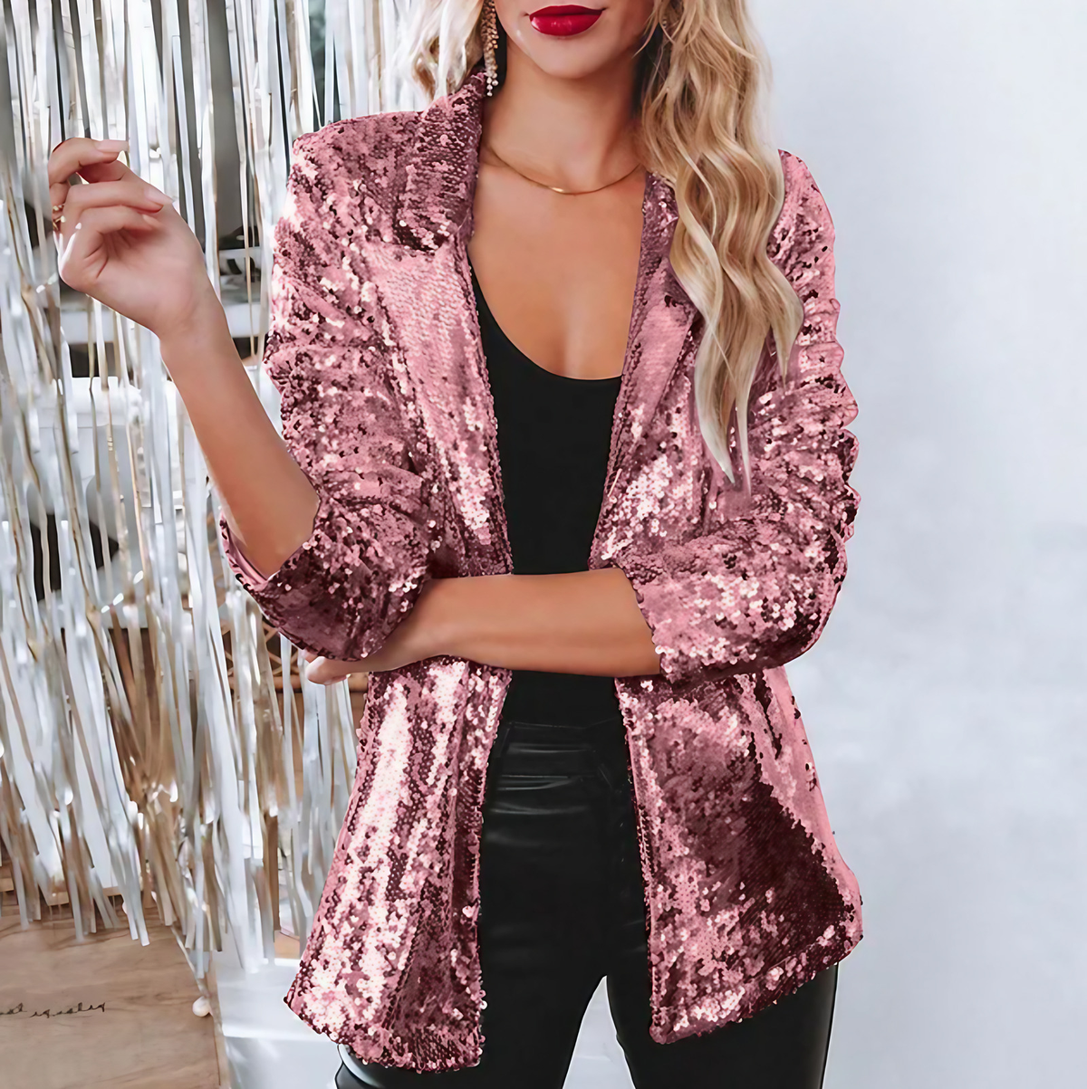 Blazer à paillettes femme pour les soirées, six coloris, rose