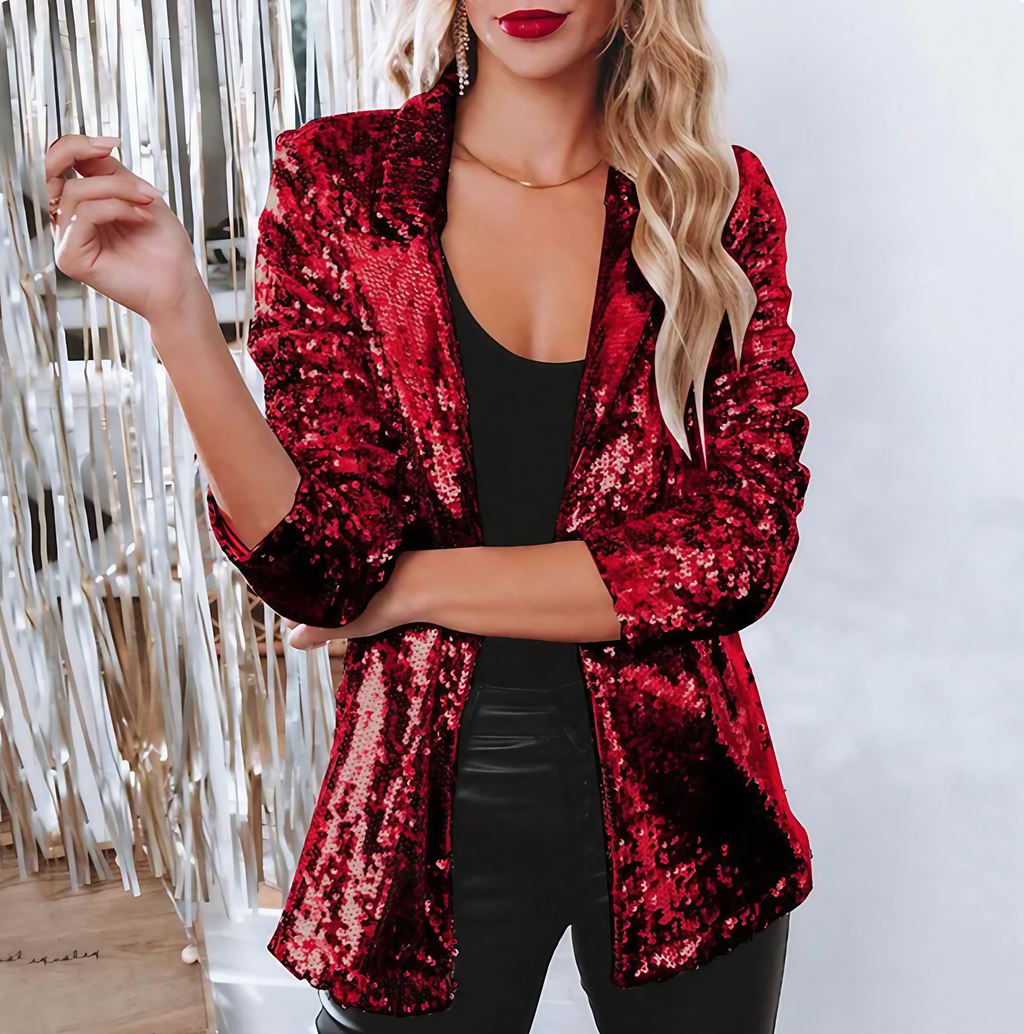 Blazer à paillettes femme pour les soirées, six coloris, rouge