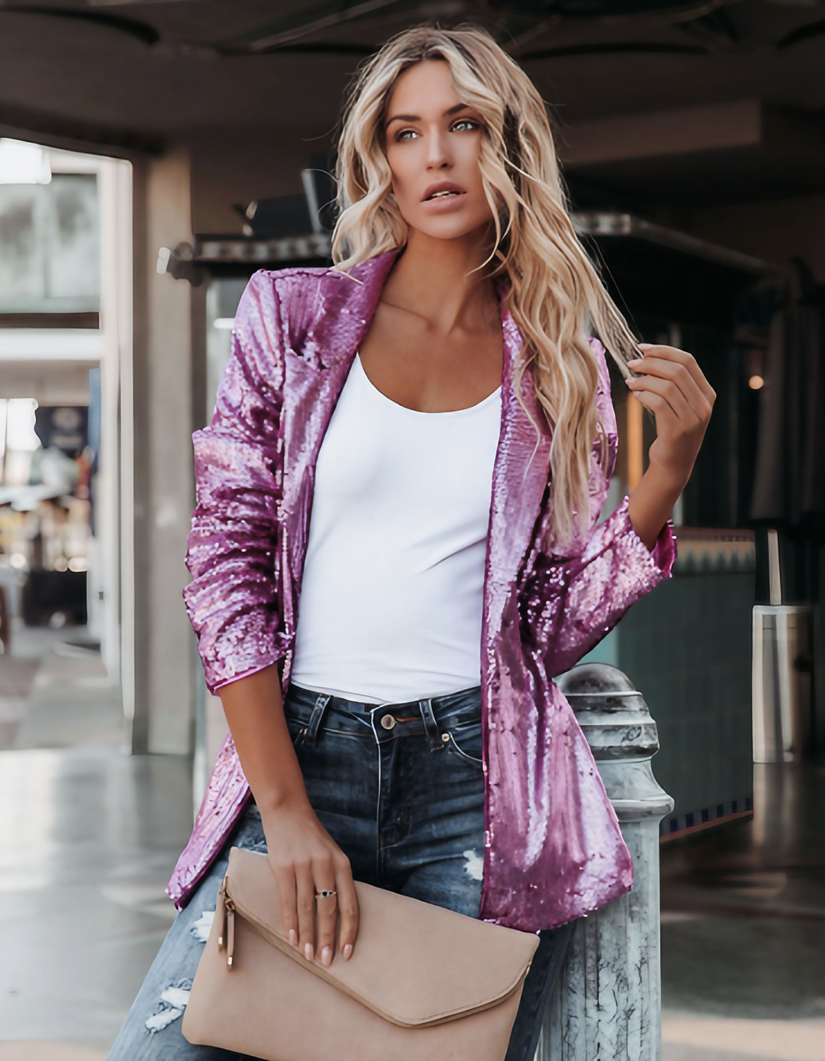 Blazer à paillettes femme pour les soirées, six coloris, lilas