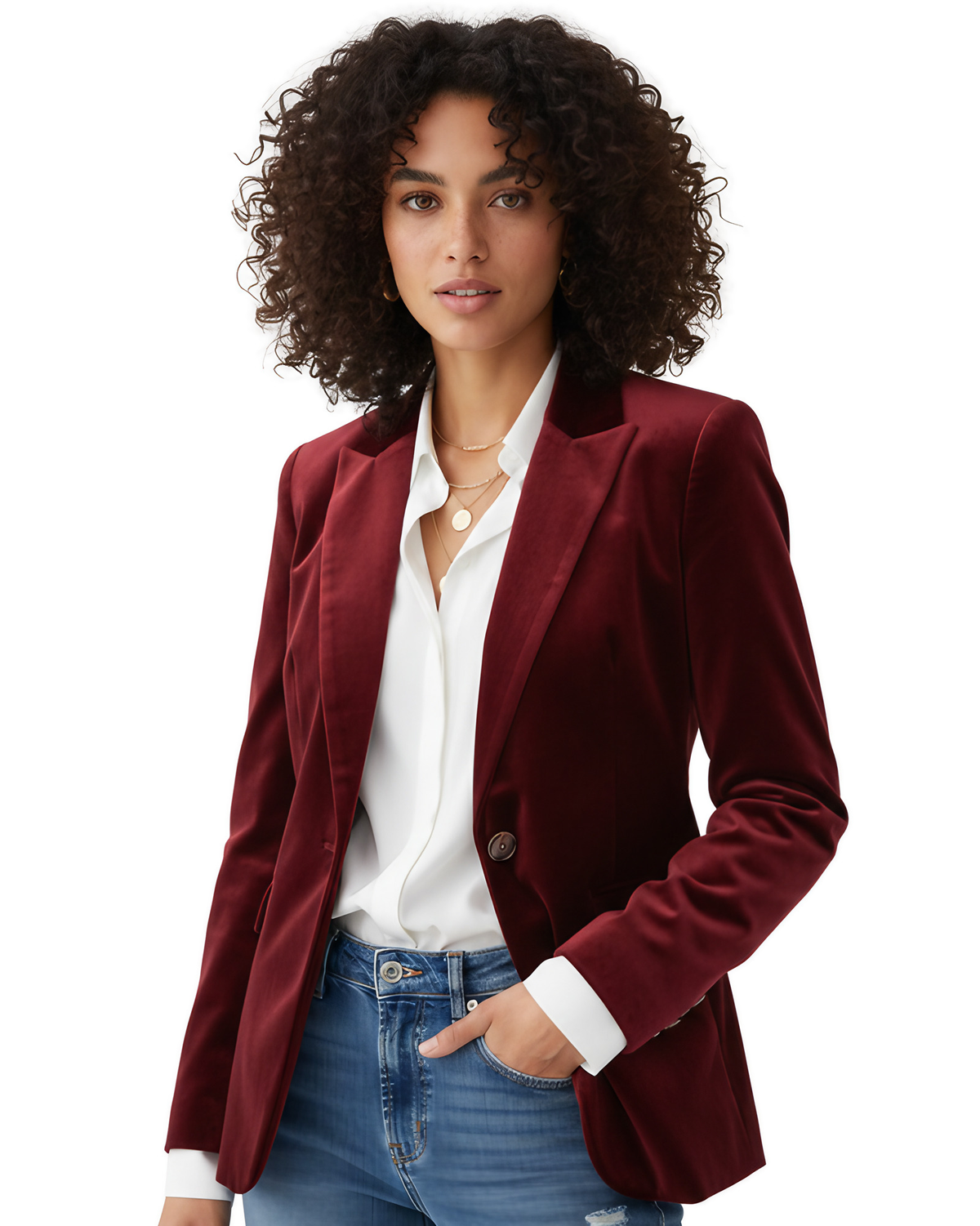 Blazer femme à boutons dorés, simple boutonnage, cinq coloris, rouge