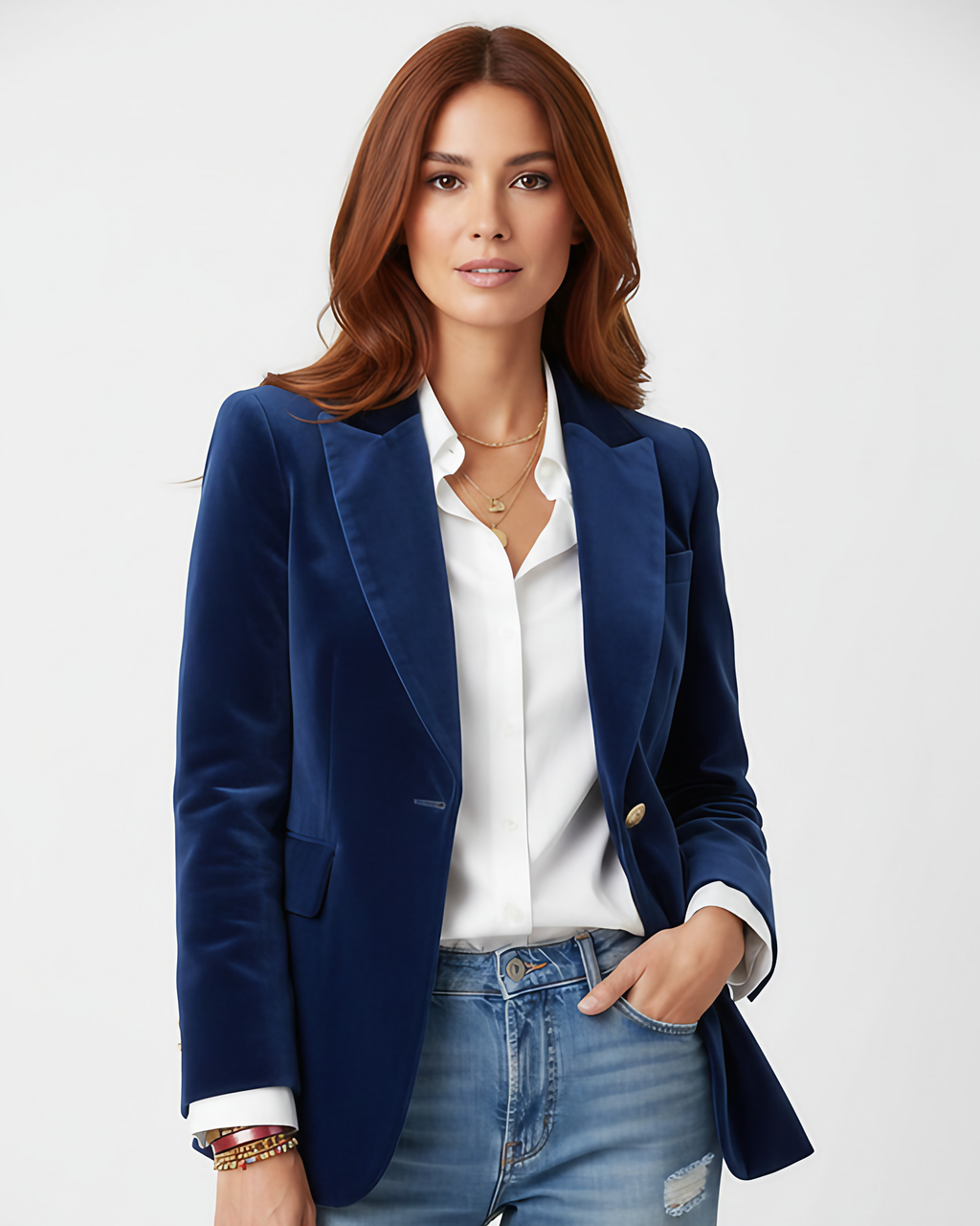 Blazer femme à boutons dorés, simple boutonnage, cinq coloris, bleu