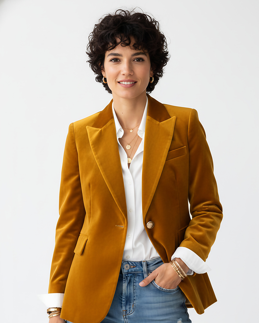 Blazer femme à boutons dorés, simple boutonnage, cinq coloris, jaune