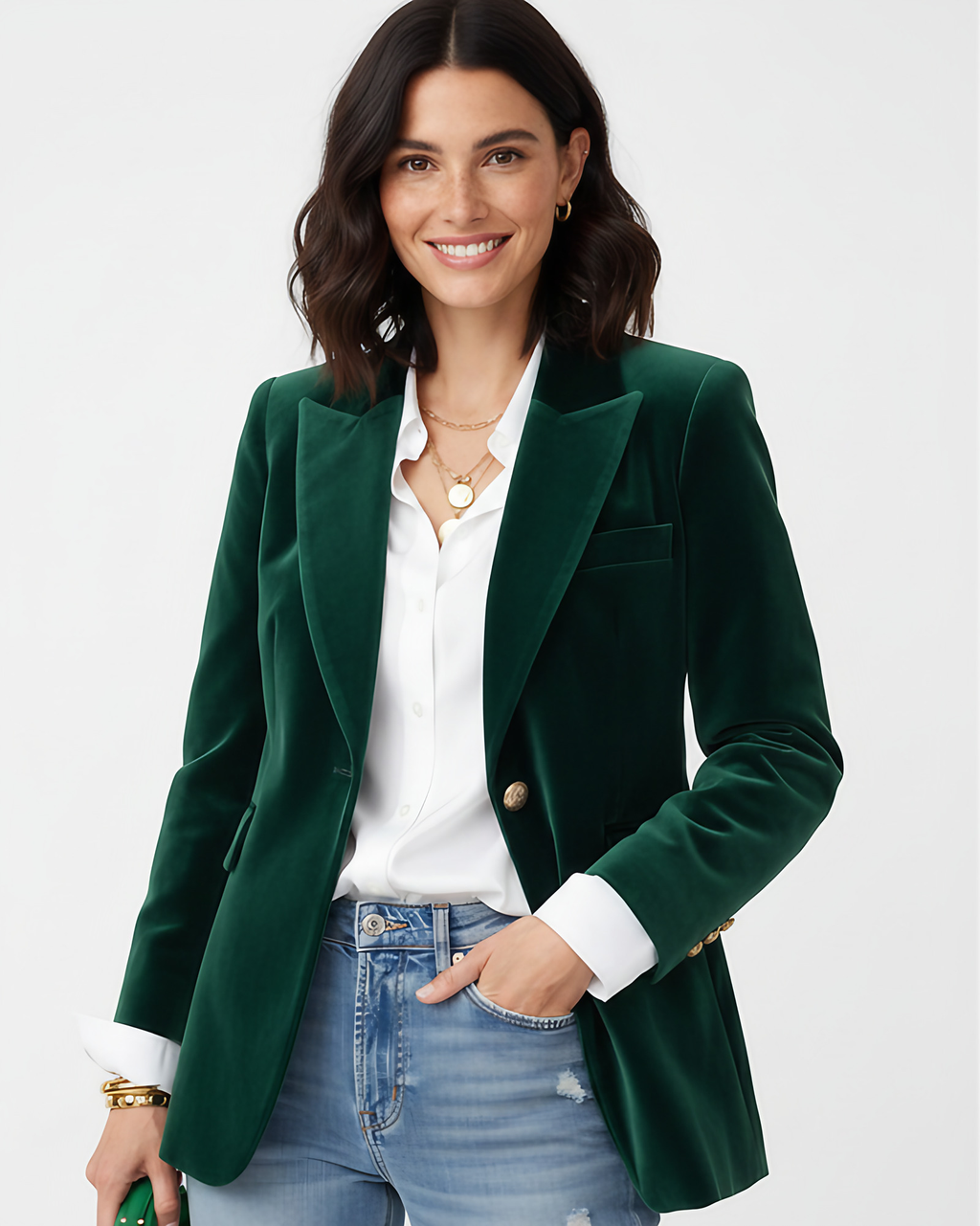 Blazer femme à boutons dorés, simple boutonnage, cinq coloris, vert