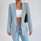 Blazer long femme coupe classique, neuf coloris, du S au 2XL, bleu clair
