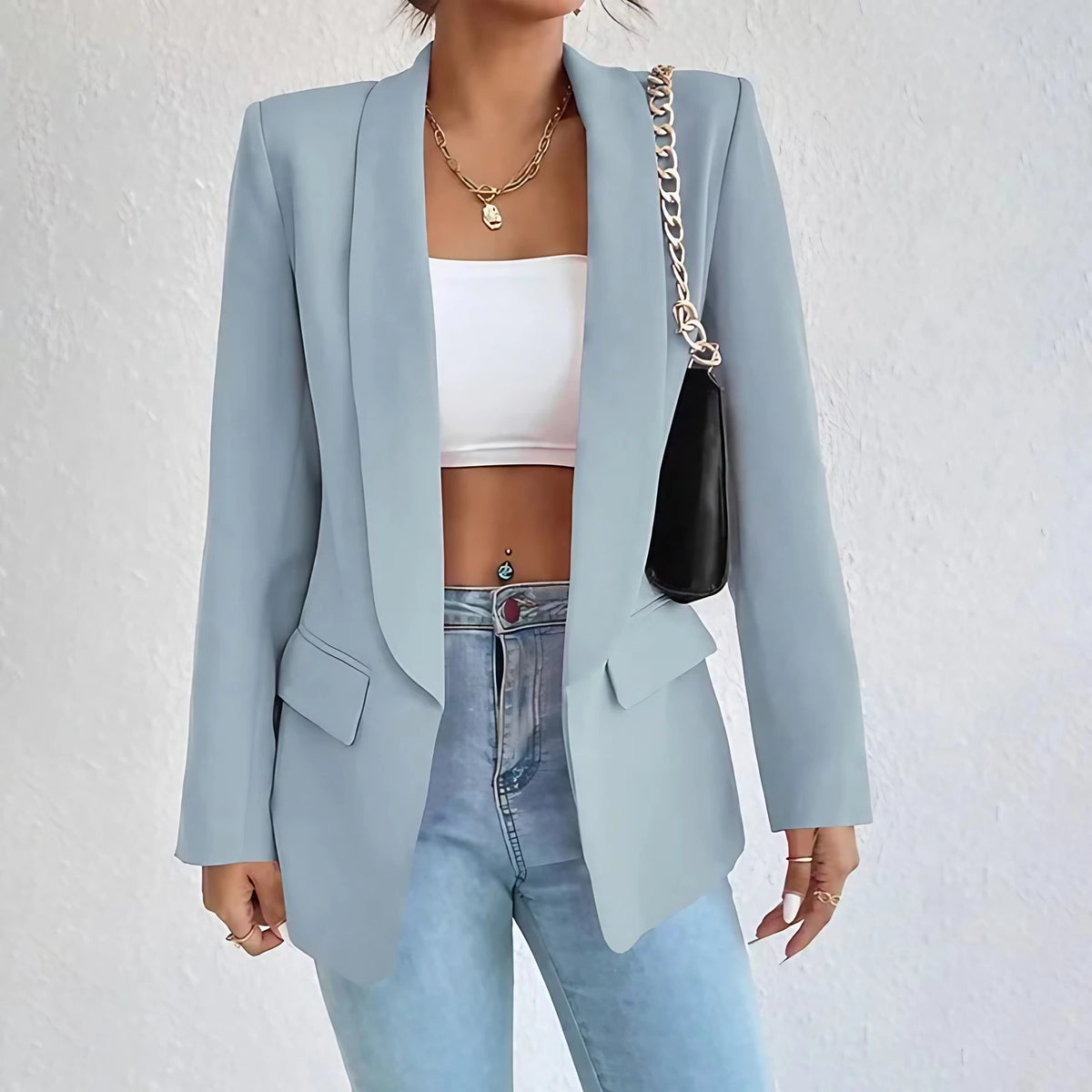 Blazer long femme coupe classique, neuf coloris, du S au 2XL, bleu clair