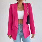 Blazer long femme coupe classique, neuf coloris, du S au 2XL, rouge rosé