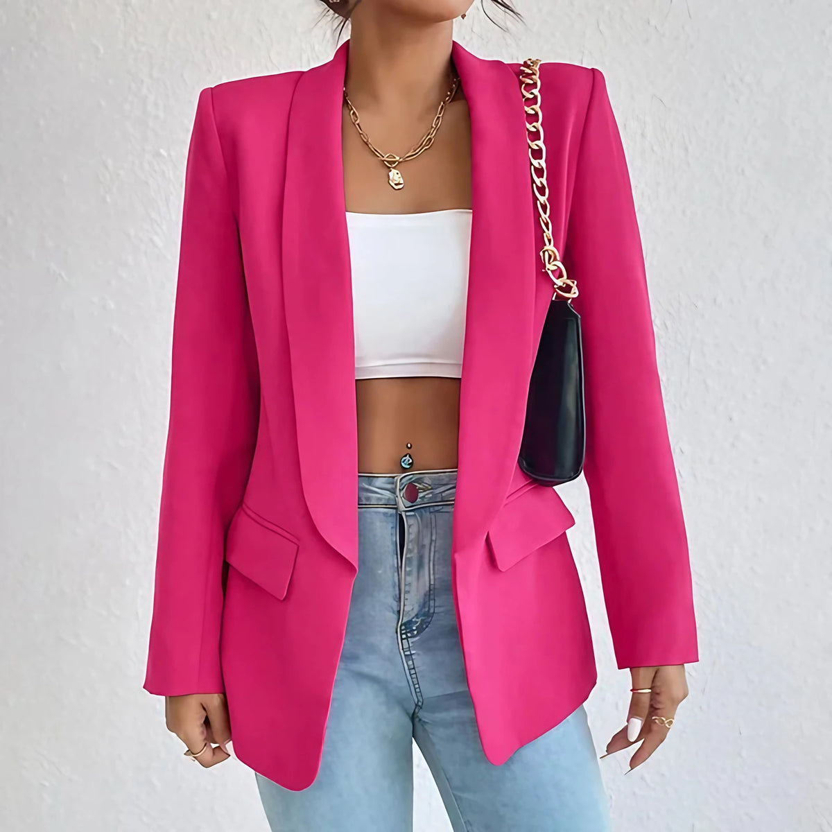 Blazer long femme coupe classique, neuf coloris, du S au 2XL, rouge rosé
