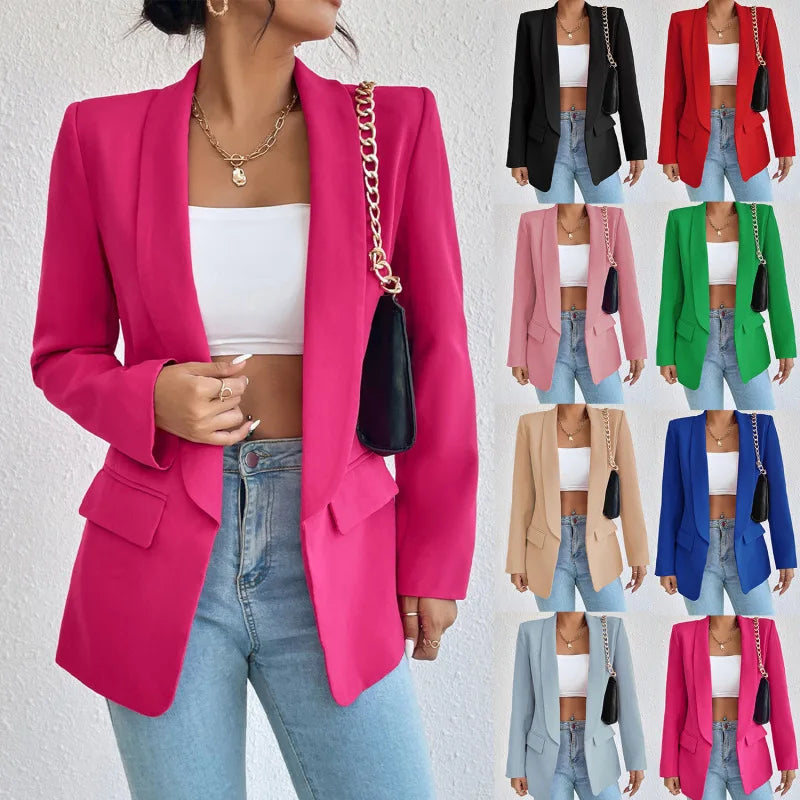 Blazer long femme coupe classique, neuf coloris, du S au 2XL