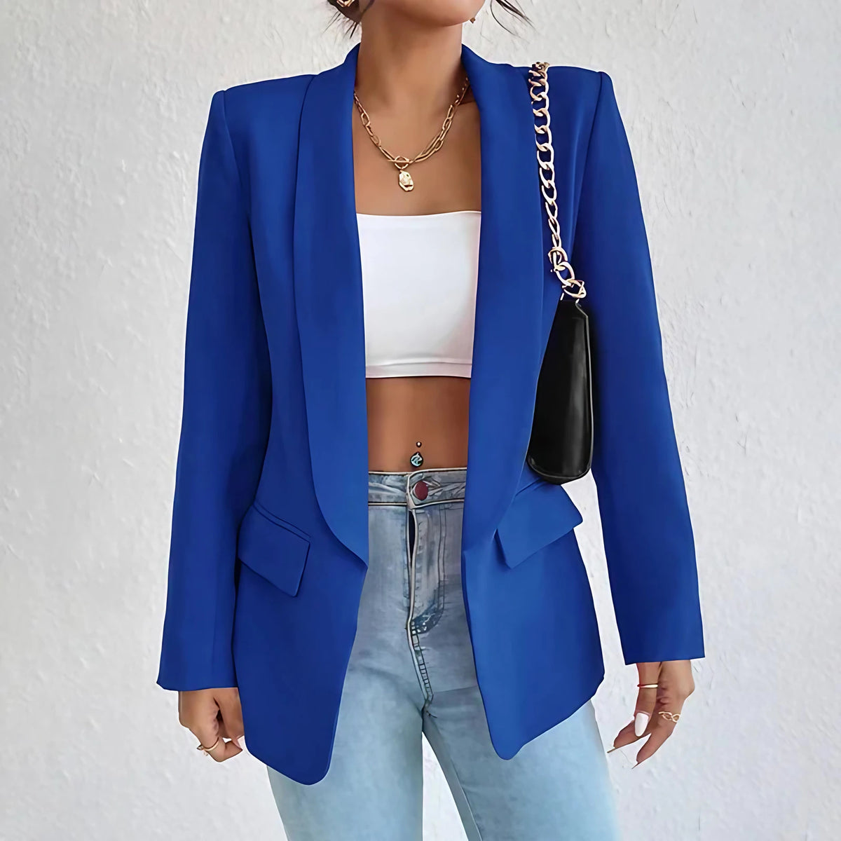 Blazer long femme coupe classique, neuf coloris, du S au 2XL, bleu