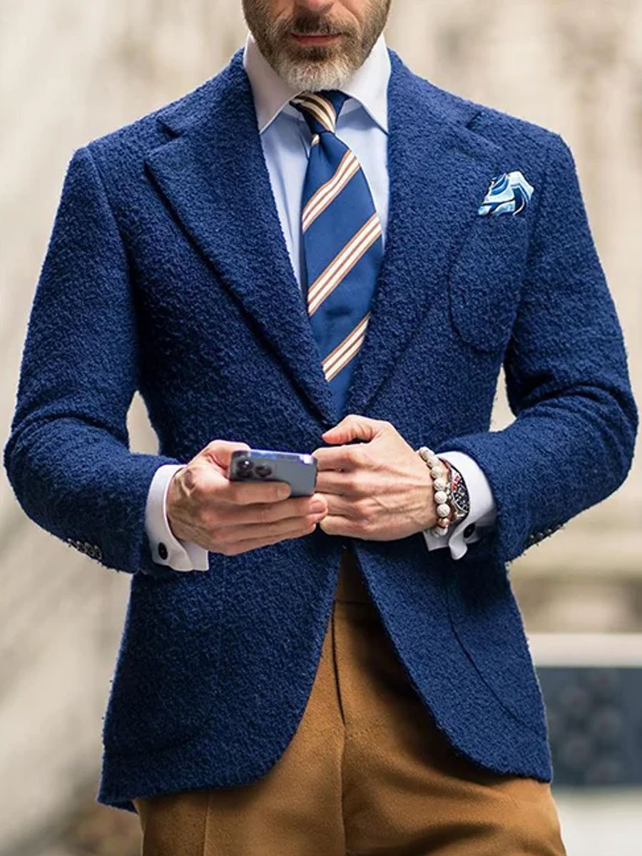 Blazer homme bleu coupe ajustée, revers crantés, du S au 3XL