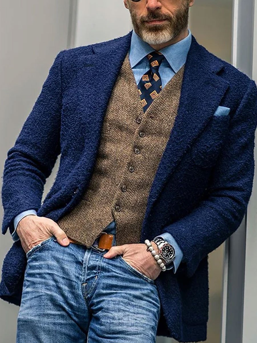 Blazer homme bleu coupe ajustée, revers crantés, du S au 3XL
