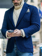 Blazer homme bleu coupe ajustée, revers crantés, du S au 3XL