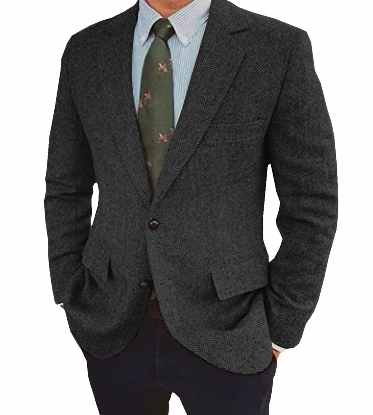 Blazer homme à motif chevrons, coupe ajustée, quatre coloris, gris foncé