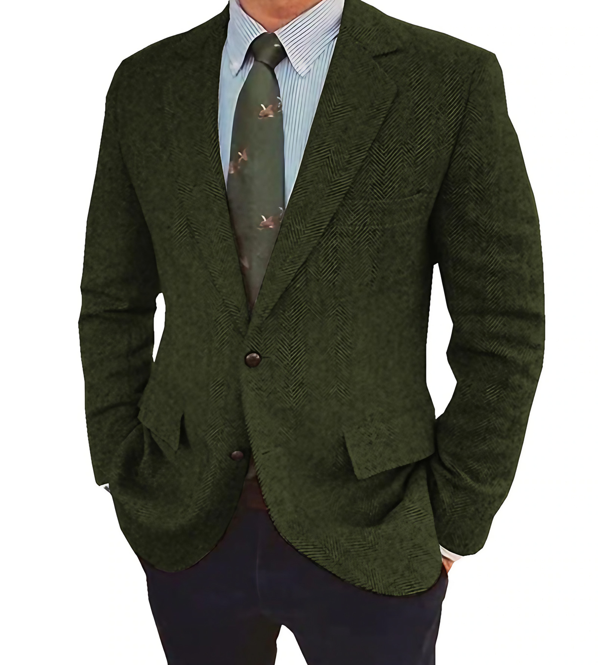 Blazer homme à motif chevrons, coupe ajustée, quatre coloris, vert foncé