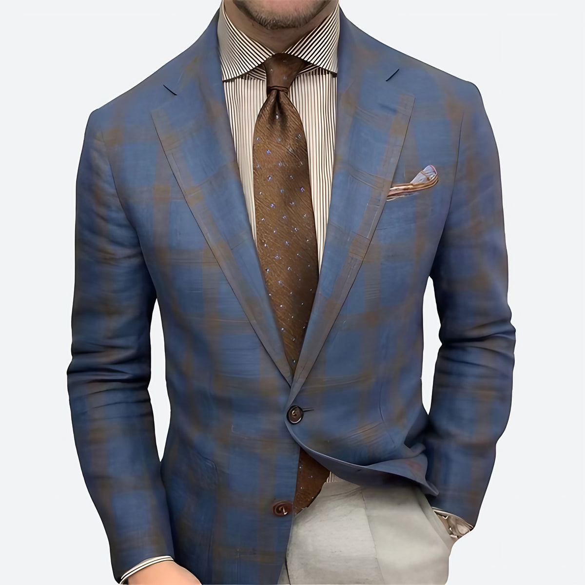 Blazer homme coupe ajustée, uni ou à carreaux, du M au 3XL, bleu à carreaux