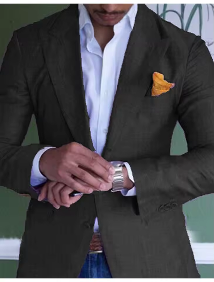 Blazer homme deux boutons, revers cranté, uni ou à carreaux, noir