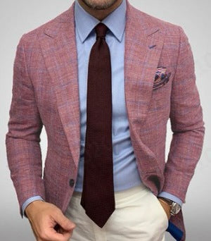 Blazer homme deux boutons, revers cranté, uni ou à carreaux, rouge à carreaux