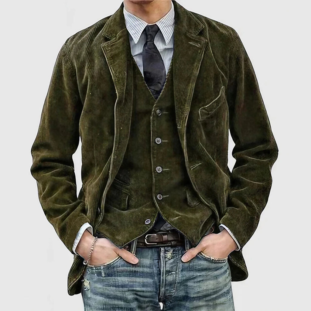 Blazer homme en velours côtelé, coupe ajustée, quatre coloris, vert
