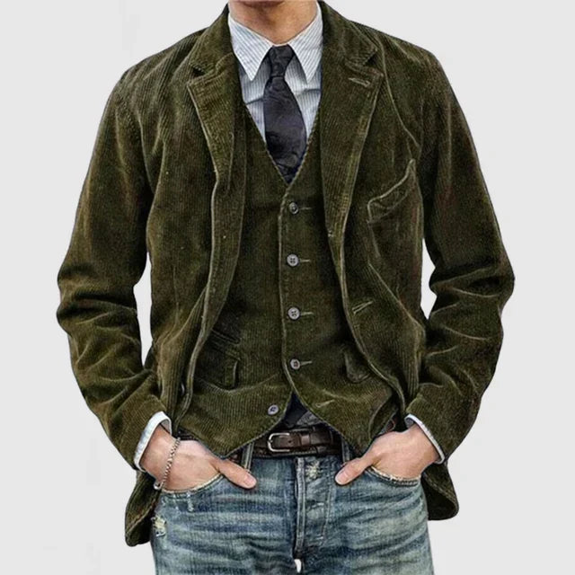 Blazer homme en velours côtelé, coupe ajustée, quatre coloris, vert