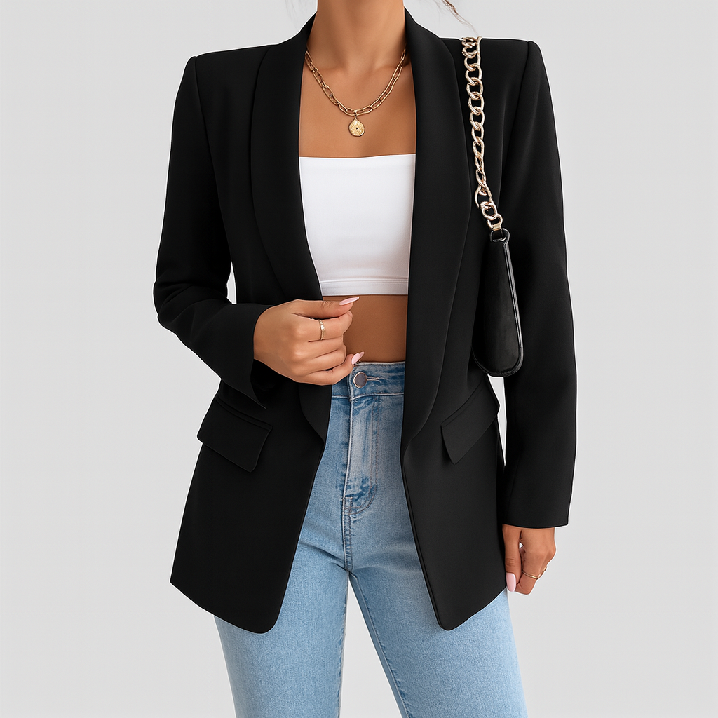 Blazer femme long pour l'automne, coupe droite, neuf coloris, noir