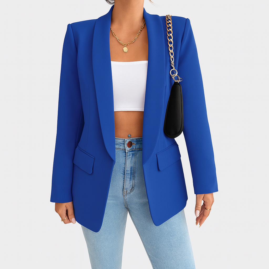 Blazer femme long pour l'automne, coupe droite, neuf coloris, bleu
