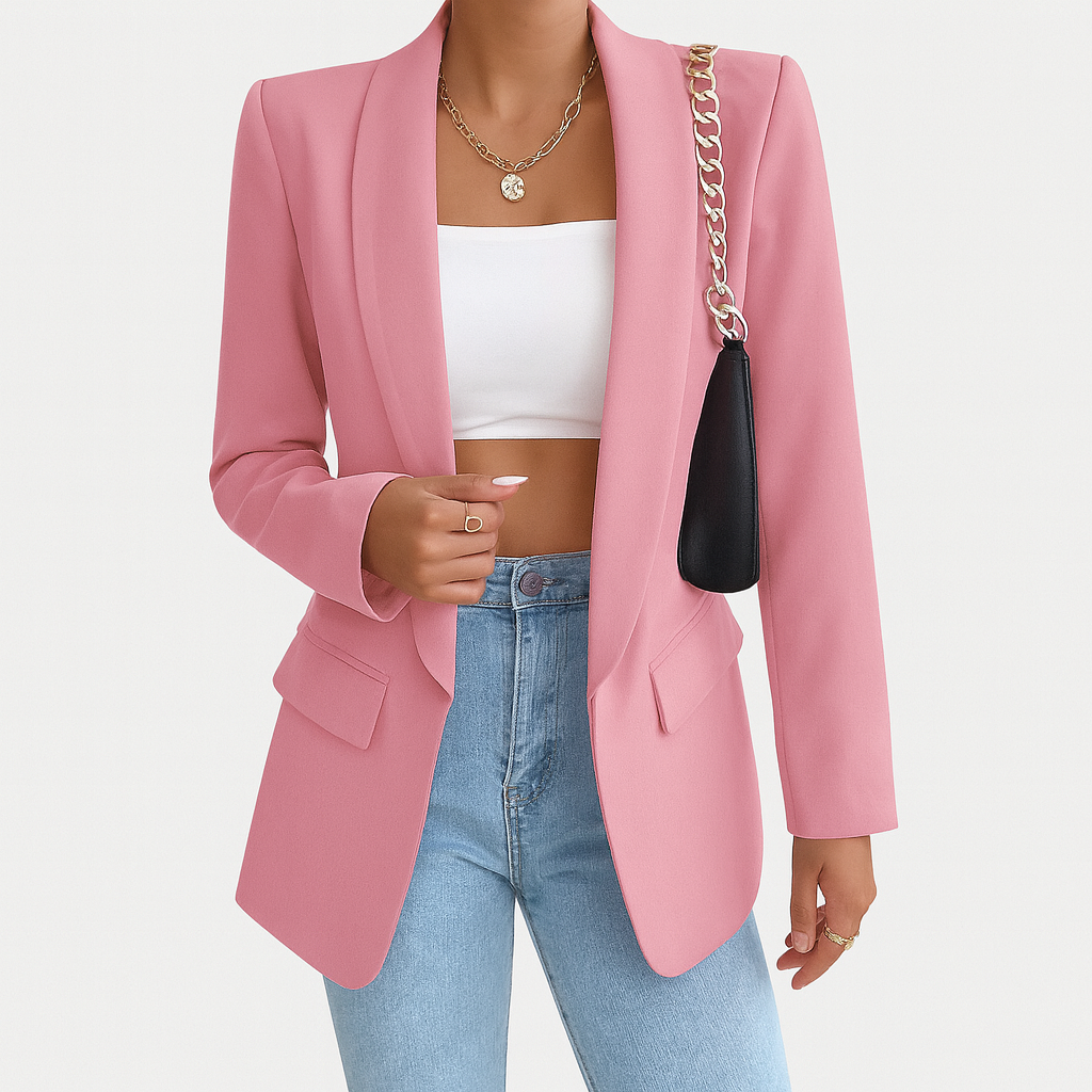 Blazer femme long pour l'automne, coupe droite, neuf coloris, rose