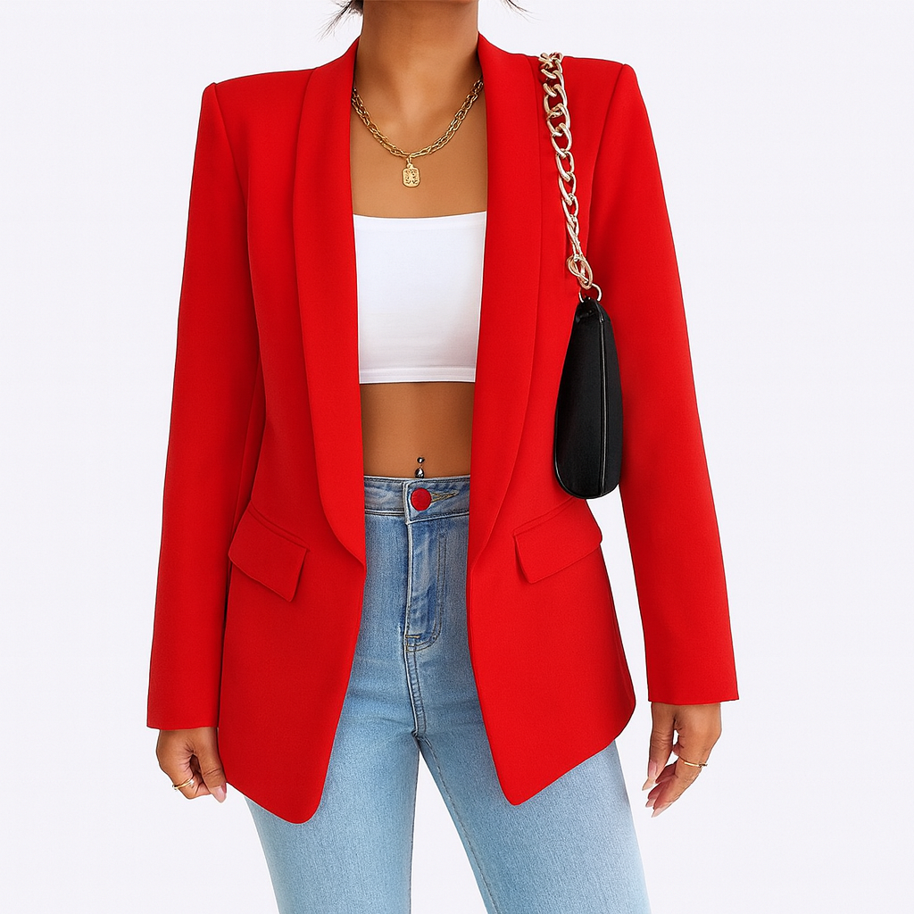 Blazer femme long pour l'automne, coupe droite, neuf coloris, rouge