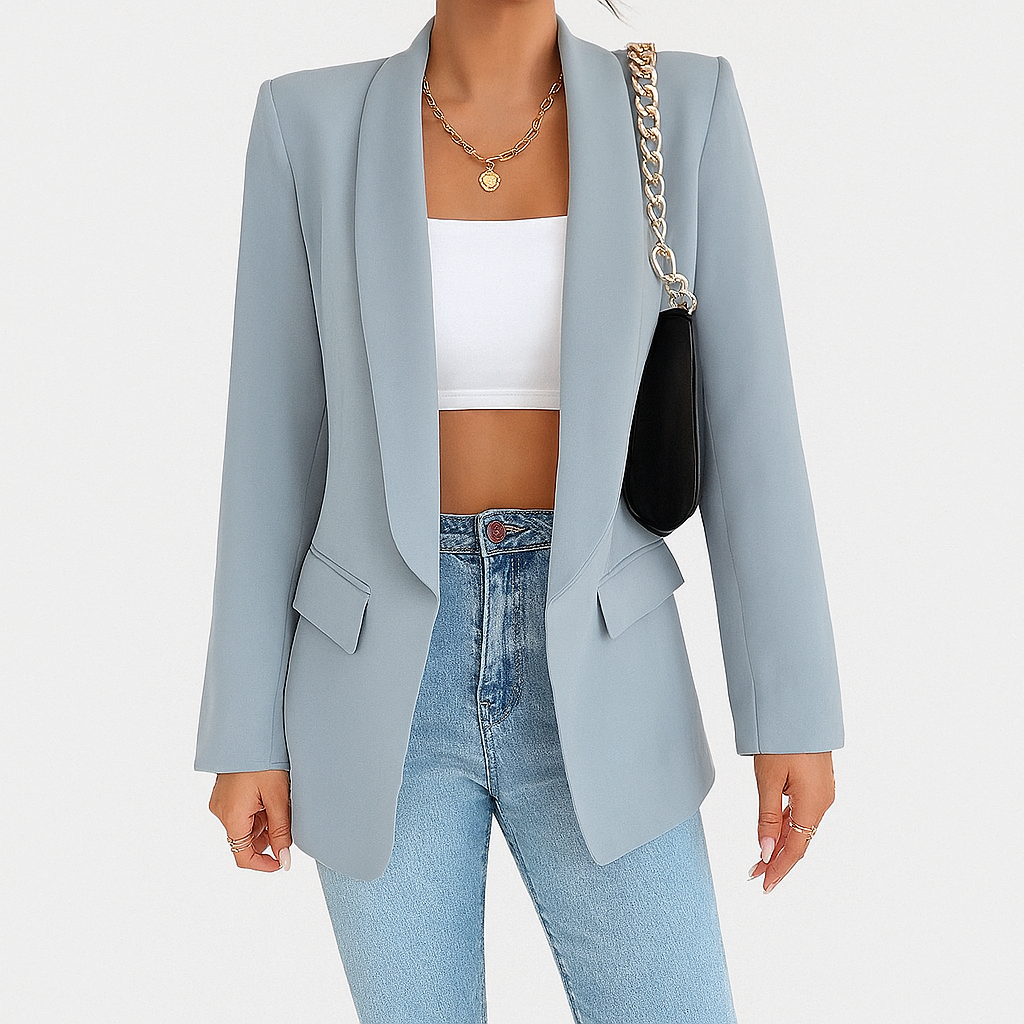 Blazer femme long pour l'automne, coupe droite, neuf coloris, bleu clair
