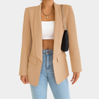 Blazer femme long pour l'automne, coupe droite, neuf coloris, jaune gingembre
