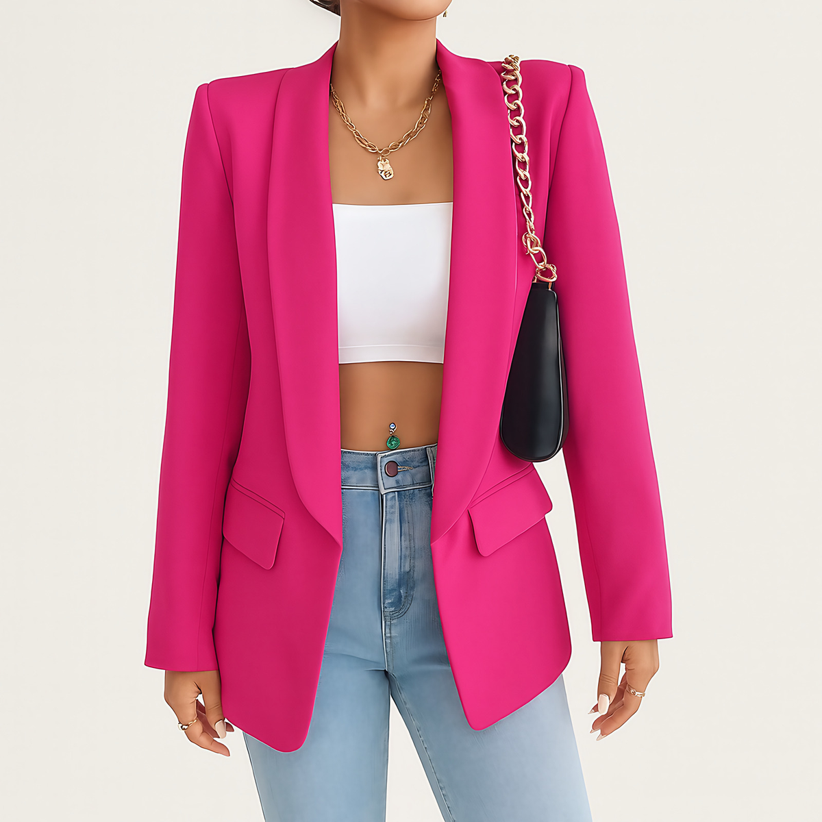 Blazer femme long pour l'automne, coupe droite, neuf coloris, rouge rosé