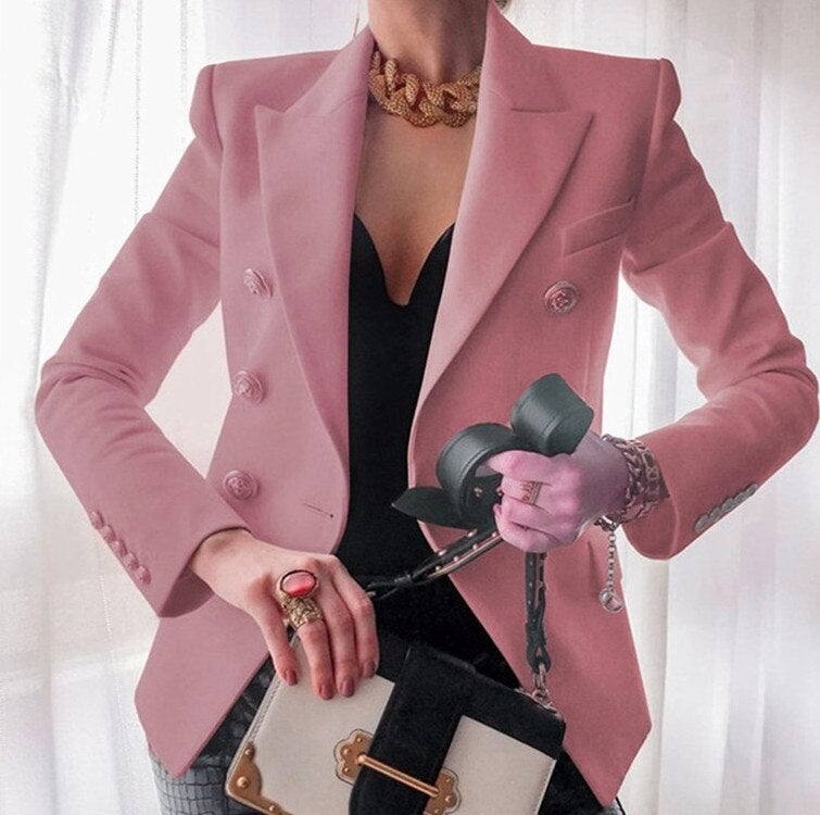 Blazer femme à boutons dorés, coupe ajustée, dix coloris, rose