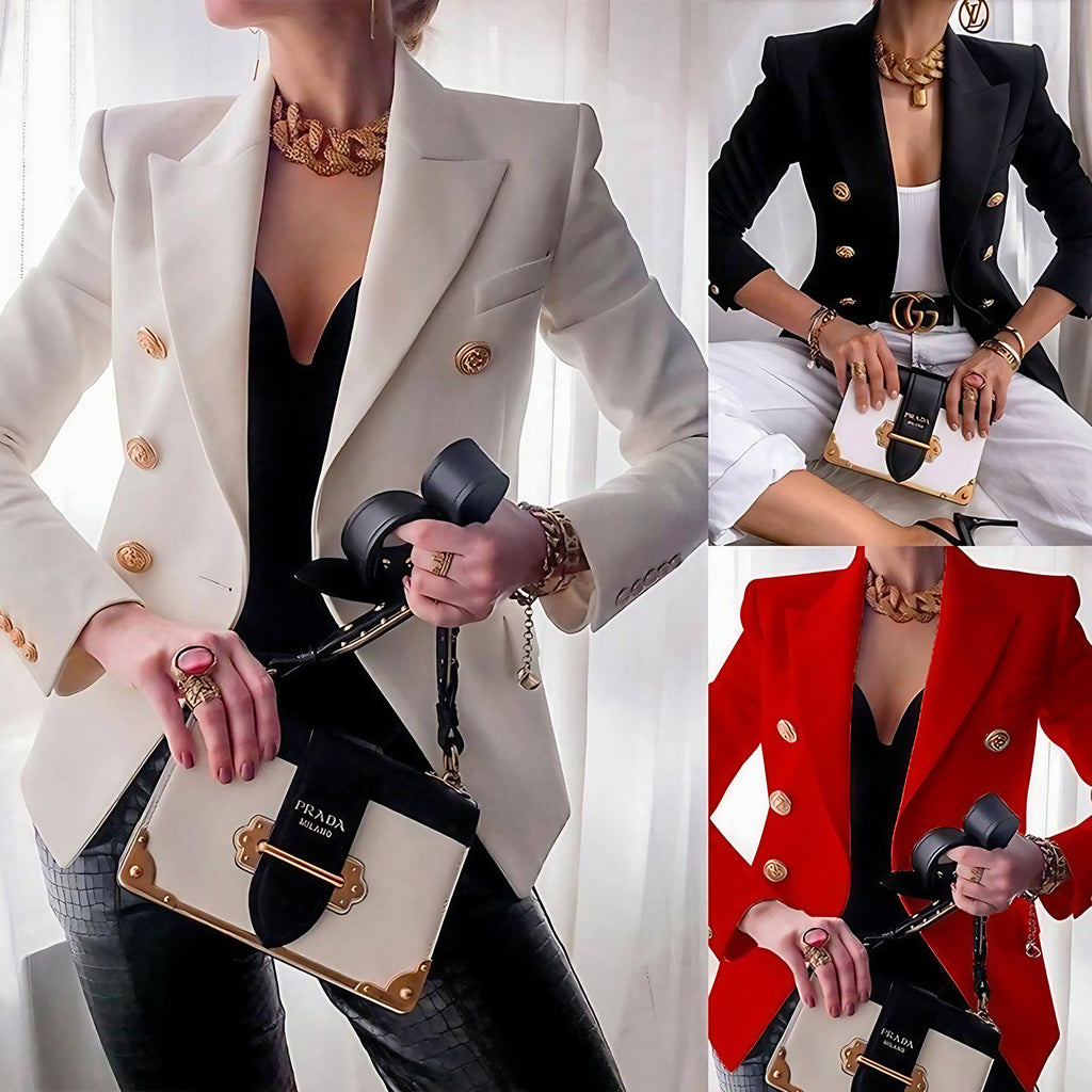 Blazer femme à boutons dorés, coupe ajustée, dix coloris, blanc