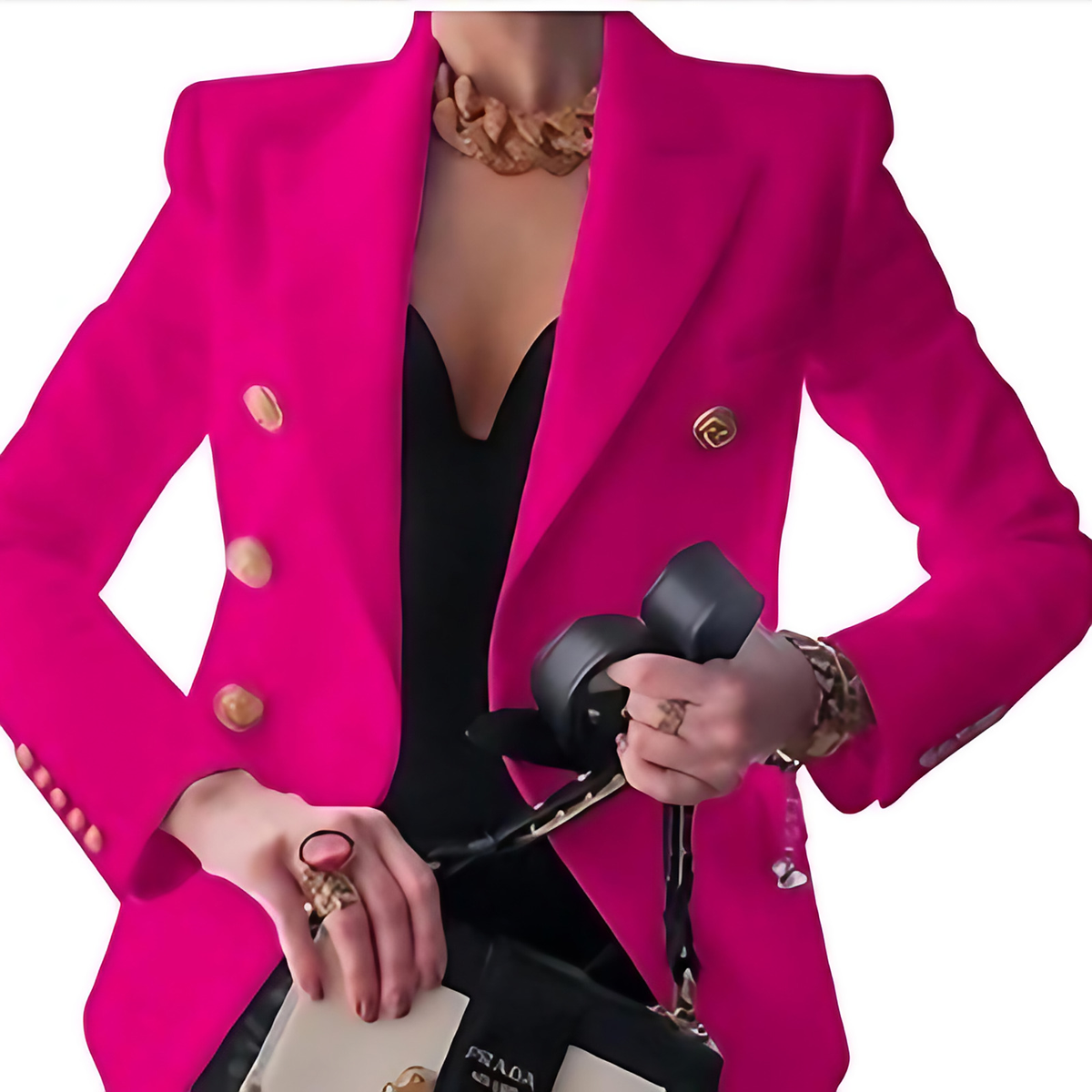 Blazer femme à boutons dorés, coupe ajustée, dix coloris, rose rouge