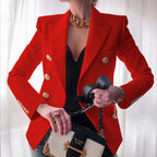 Blazer femme à boutons dorés, coupe ajustée, dix coloris, rouge