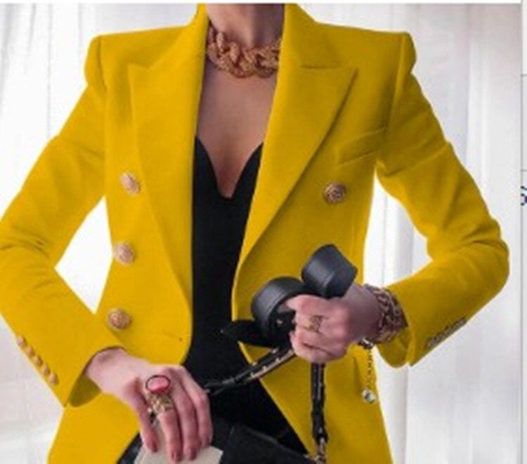 Blazer femme à boutons dorés, coupe ajustée, dix coloris, jaune