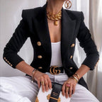 Blazer femme à boutons dorés, coupe ajustée, dix coloris, noir